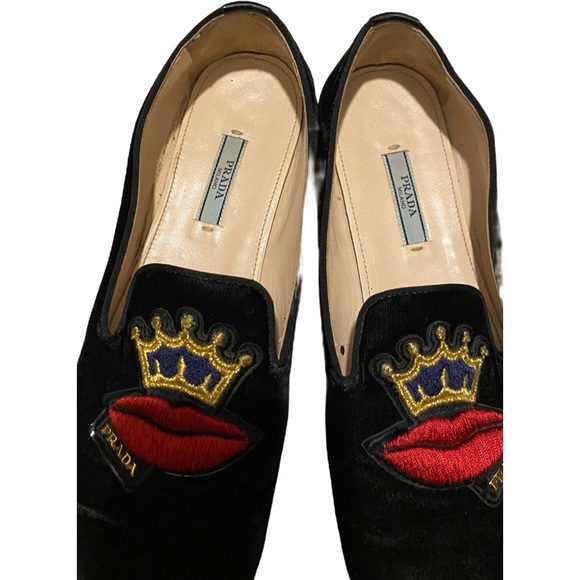 Prada Velvet Flats w Crown & Lips - Picture 2 of 8